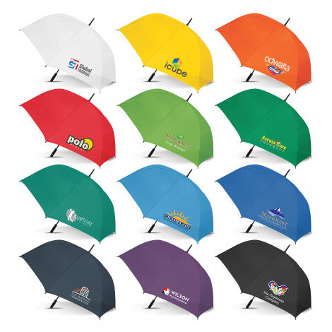 Automatic opening, eight-panel sports umbrella with polyester canopy and windproof fibreglass frame