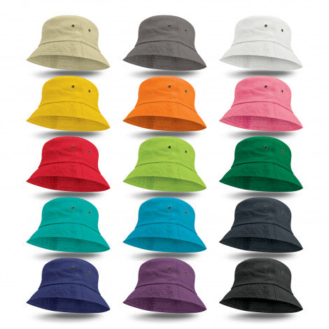 Old school heavy cotton Bucket Hat with sweat band. Available in various colours. branding can be applied