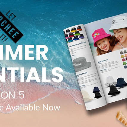Digital brochure for 'Summer Essentials Edition 5' with beach-themed design on a blue background.